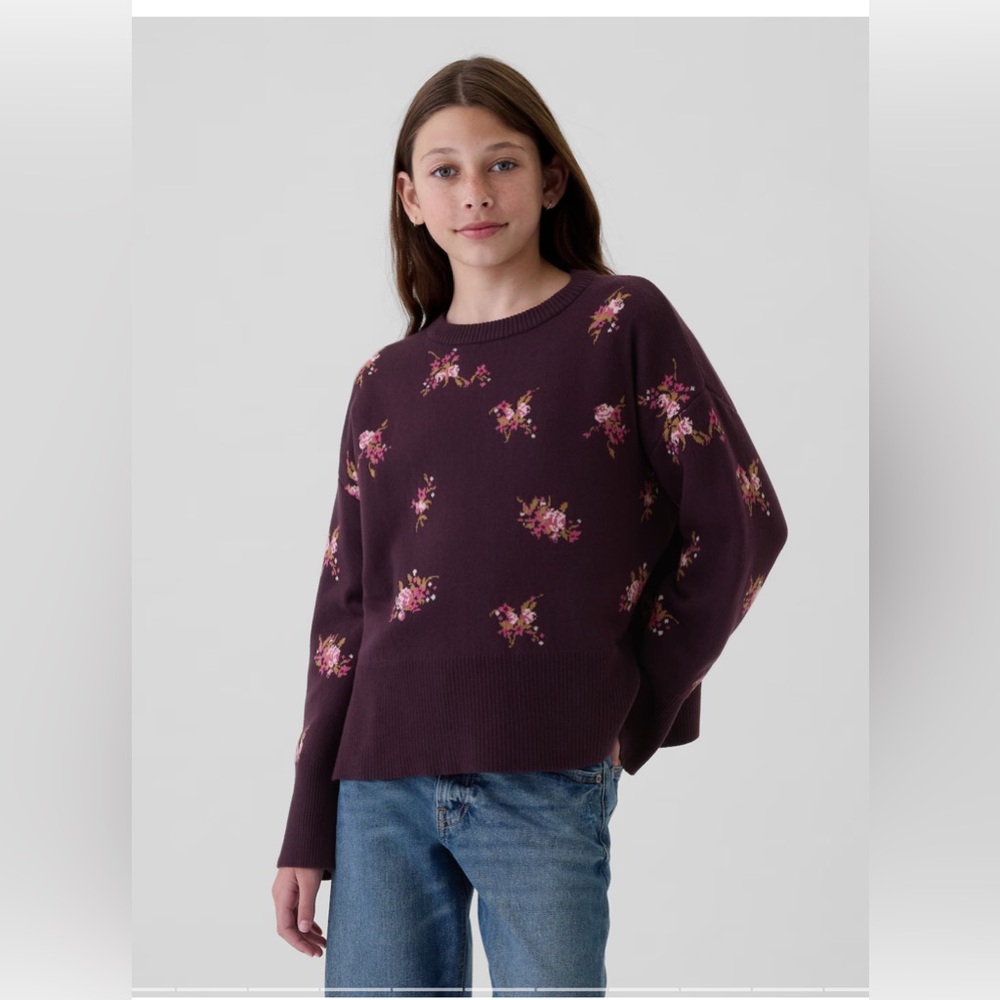 Gap Kids Oversized Sweater Floral Purple Girl’s Size M (8)